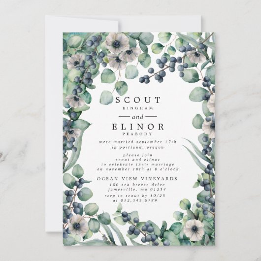 White Floral Rustic Elopement Reception Kaart (Voorkant)