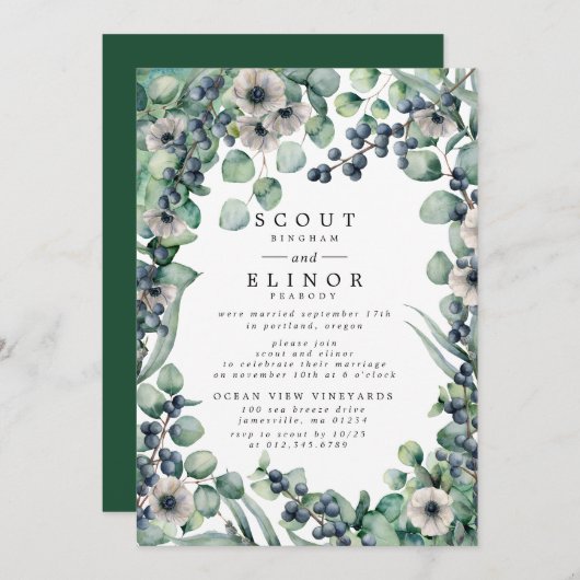 White Floral Rustic Elopement Reception Kaart (Voorkant / Achterkant)