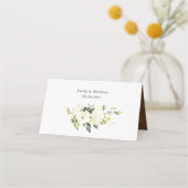 White Floral Rustic Wood Wedding Elegant Plaatskaartje (Achterkant)