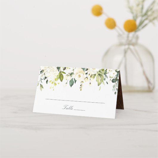 White Floral Rustic Wood Wedding Elegant Plaatskaartje (Voorkant)