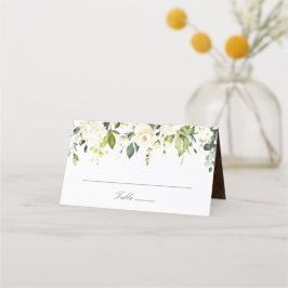 White Floral Rustic Wood Wedding Elegant Plaatskaartje