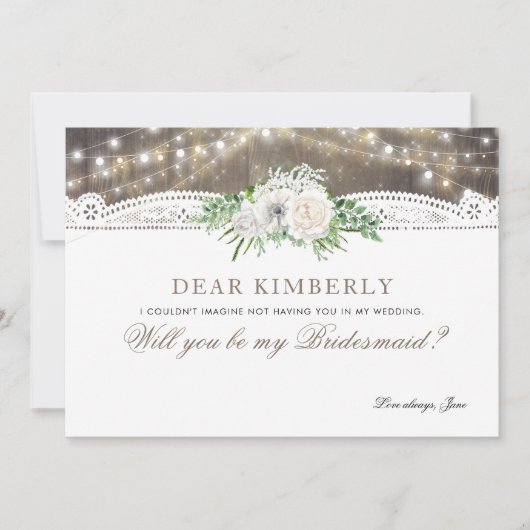 White Floral Rustic wordt mijn bruidsmeisje Kaart (Voorkant)