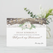 White Floral Rustic wordt mijn bruidsmeisje Kaart (Staand voorkant)