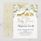 White Floral Safari Animal Baby shower Invitation Kaart (Voorkant / Achterkant)