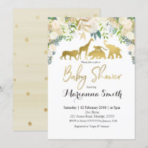 White Floral Safari Animal Baby shower Invitation