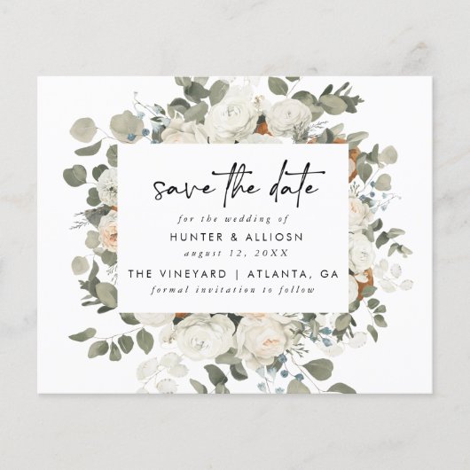 White Floral Save the Date (Voorkant)