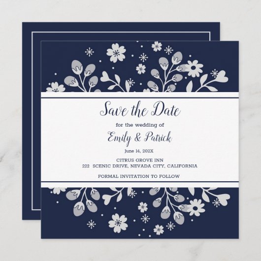 White Floral Save the Date (Voorkant / Achterkant)
