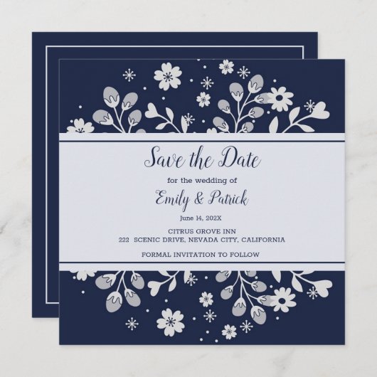 White Floral Save the Date (Voorkant / Achterkant)