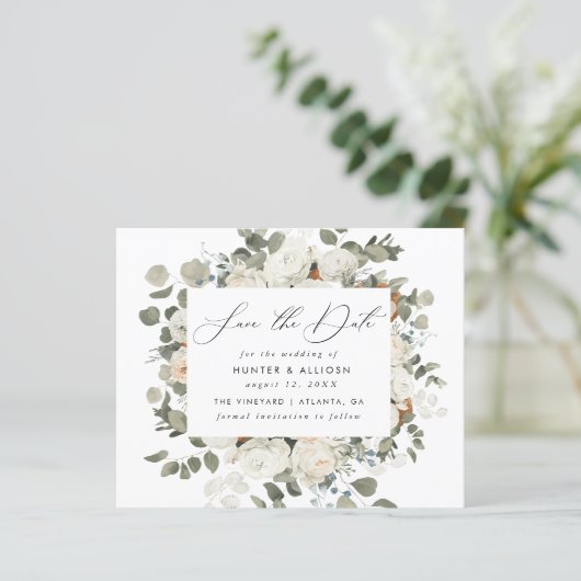 White Floral Save the Date (Staand voorkant)