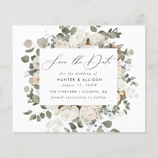 White Floral Save the Date (Voorkant)