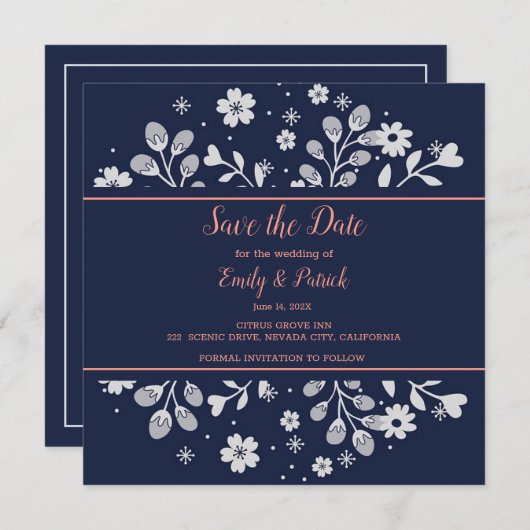 White Floral Save the Date (Voorkant / Achterkant)