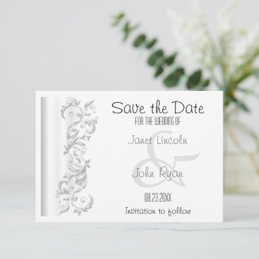 White Floral Save the Date Design (Staand voorkant)