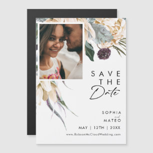 White Floral Save the Date Magnet Magnetische Uitnodiging