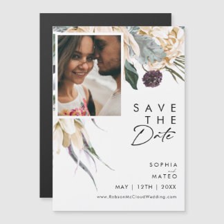 White Floral Save the Date Magnet Magnetische Uitnodiging