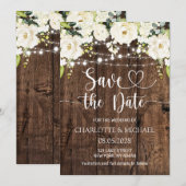White Floral Save the Date Wedding Kaart (Voorkant / Achterkant)