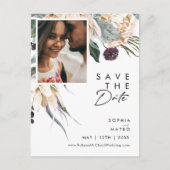 White Floral Script Photo Save the Date Briefkaart (Voorkant)