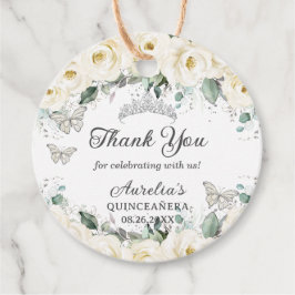White Floral Silver Butterflies Princess Tiara Bedankjes Labels