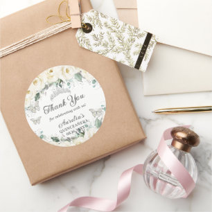 White Floral Silver Butterflies Princess Tiara Ronde Sticker