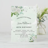 White floral Silver greenery verjaardagsluxe Kaart (Staand voorkant)