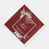 White Floral Silver Lijst on Cranberry Afstuderen Servet (Hoek)