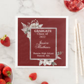 White Floral Silver Lijst on Cranberry Afstuderen Servet (Insitu)