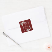 White Floral Silver Lijst on Cranberry Afstuderen Vierkante Sticker (Envelop)
