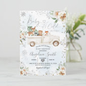 White Floral Silver Snowflake Truck Baby shower Kaart (Staand voorkant)