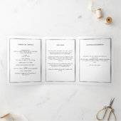 White floral Silver-voudig begrafenisprogramma Drieluik Aankondiging (Binnen)