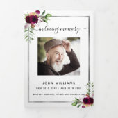 White floral Silver-voudig begrafenisprogramma Drieluik Aankondiging (Cover)