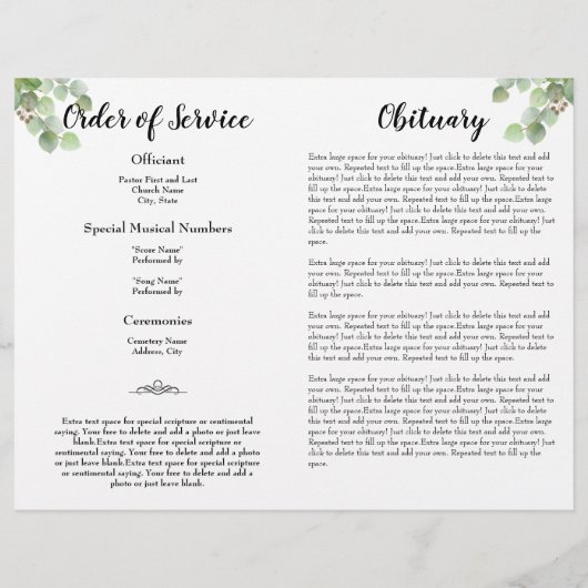 White Floral Simple Photo Funeral Program Budget (Achterkant)