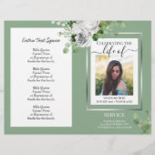 White Floral Simple Photo Funeral Program Budget (Voorkant)