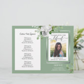 White Floral Simple Photo Funeral Program Budget (Staand voorkant)
