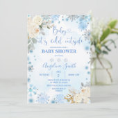 White Floral Snowflake Cold Outside Baby shower Kaart (Staand voorkant)