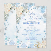 White Floral Snowflake Cold Outside Baby shower Kaart (Voorkant / Achterkant)