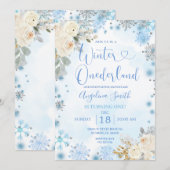 White Floral Snowflake Winter Onederland Birthday Kaart (Voorkant / Achterkant)