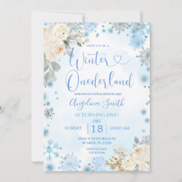 White Floral Snowflake Winter Onederland Birthday Kaart