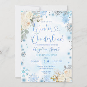 White Floral Snowflake Winter Onederland Birthday Kaart