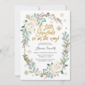 White Floral Snowflakes Winter Baby shower  Kaart (Voorkant)