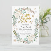 White Floral Snowflakes Winter Baby shower  Kaart (Staand voorkant)