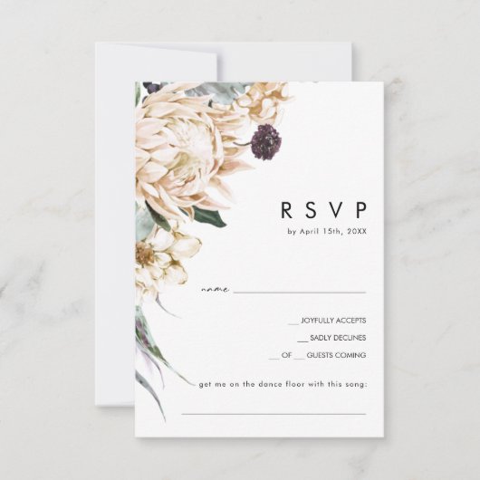 White Floral Song Request RSVP Card (Voorkant)