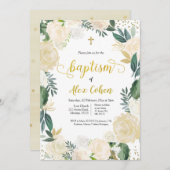 White Floral Spain Baptism Invitation Kaart (Voorkant / Achterkant)