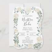 White Floral Spain Wedding Kaart (Voorkant)
