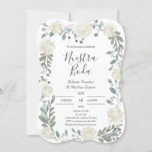 White Floral Spain Wedding Kaart