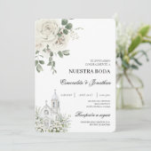 White Floral Spanish church Wedding Invitation Kaart (Staand voorkant)