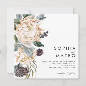 White Floral Square Wedding Invitation Kaart (Voorkant)