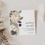 White Floral Square Wedding Invitation Kaart<br><div class="desc">We ontwierpen deze White Floral Squalous trouwuitnodiging om je rustige, donkere tropische bruiloft te voltooien. Met zijn boze waterverf grof naar zijn moderne boho winterbloemen, inclusief protea, dahlia en gedroogde lotus, zal het ontwerp zeker uw humeurig, minimalistisch groen en wit thema afzetten. Verander de tekst en voeg een foto toe...</div>