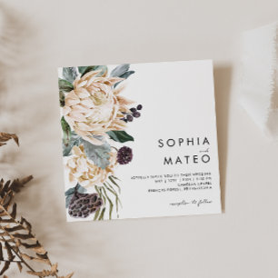 White Floral Square Wedding Invitation Kaart