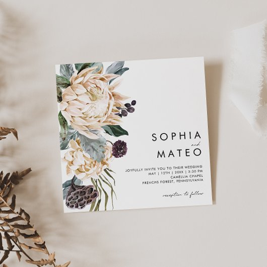White Floral Square Wedding Invitation Kaart