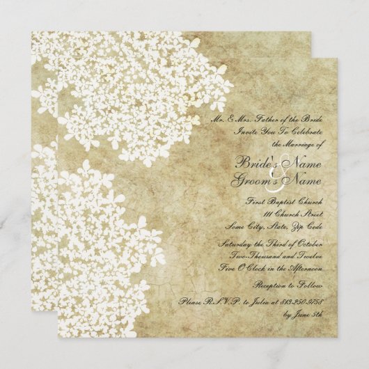 White Floral  Square Wedding Invitations Kaart (Voorkant / Achterkant)
