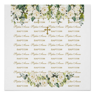 White Floral Step & Herhaal Gold Baptism Backdrop Perfect Poster